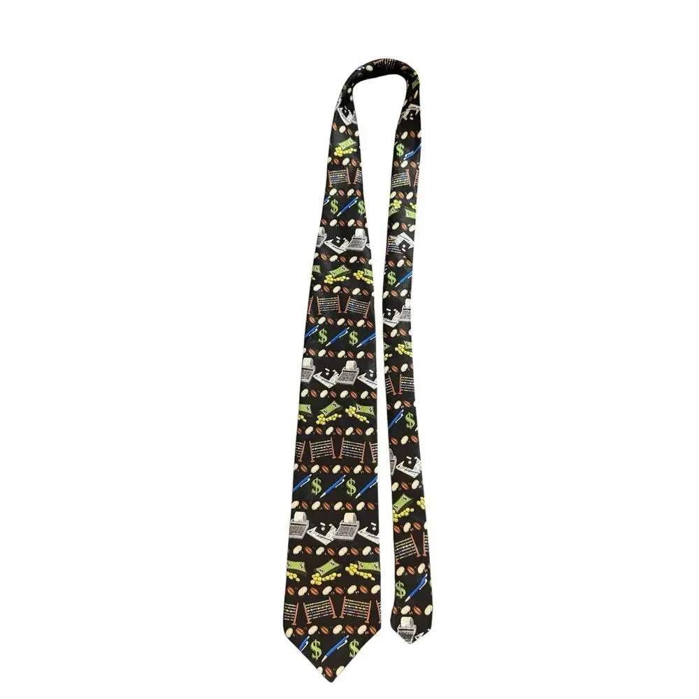 Ralph Marlin RM Style Accountant Counting Bean Abacus Money Vintage Necktie Silk